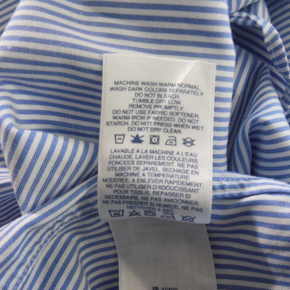 LANDS' END Men's 18-34 No Iron Supima Pinpoint Traditional Fit Blue/White Stripe - Picture 11 of 13